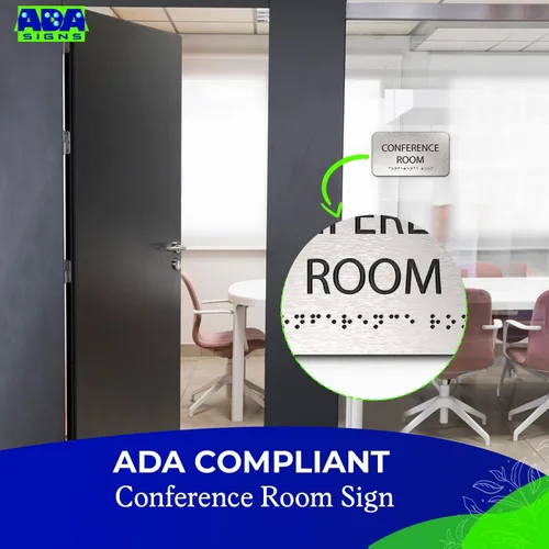 Vista 7 de ADASigns - Letrero para sala de conferencias, 7 pulgadas de ancho x 4 pulgadas de alto, aluminio cepillado duradero con braille de grado 2, fácil