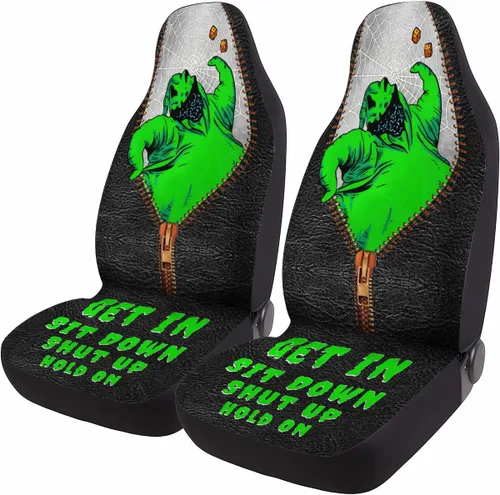 Vista 43 de GENANY Horror Nightmare Skellington - 2 fundas de asiento delantero para automóvil, camión, SUV, regalos de Navidad, funda de asiento de cubo