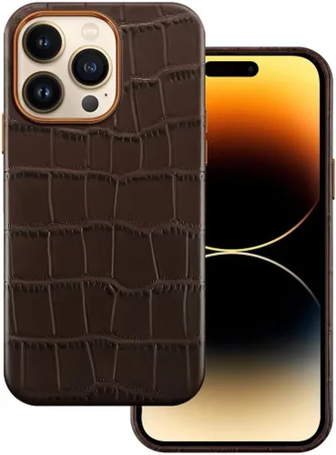 Vista 6 de Funda de piel diseñada para el iPhone 14 Pro, funda de piel auténtica italiana para iPhone 14 Pro, imanes integrados para accesorios de carga Marrón