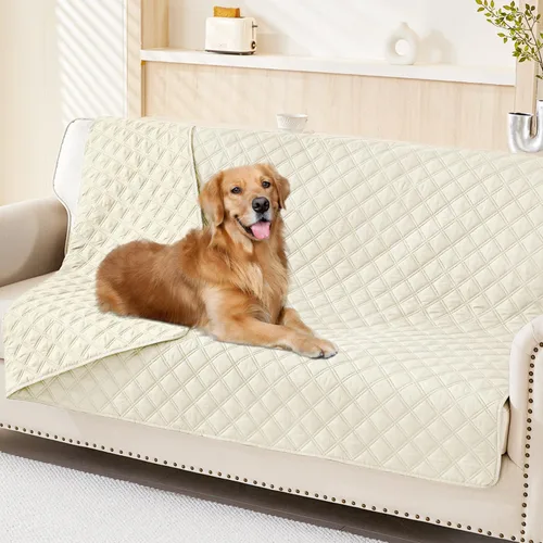 Vista 89 de Smiry Funda impermeable para cama de mascota, suave y lavable, para muebles, cama, sofá, reversible, a cuadros (30 x 53 pulgadas, color beige/beige)