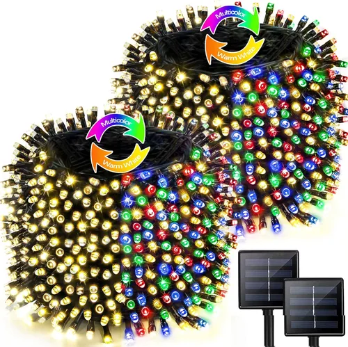 Vista 20 de Paquete de 2 480 luces LED solares de Navidad para exteriores, 170 pies de largo, luces solares súper largas para exteriores con 8 modos y función