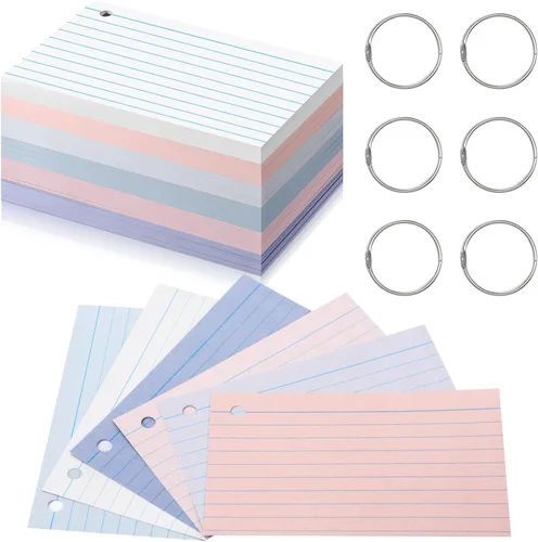 Vista 12 de Epakh 300 Piezas de Tarjetas de Índice Rayadas 180 GSM Tarjetas Gruesas con Anillos para Notas, Perforadas, de Regreso a la Escuela para Estudiar