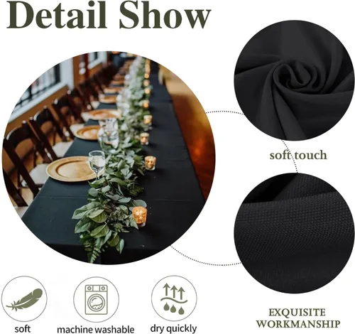 Vista 4 de Mantel rectangular de poliéster, 6 unidades, 60 x 102 pulgadas, color negro, lavable, para banquetes de boda, restaurante, fiestas