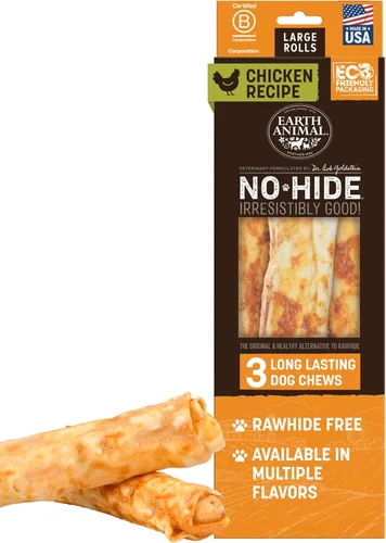 Vista 16 de Earth Animal No Hide Chews - Rollos masticables para perros grandes sin cuero crudo de larga duración, carne de res - 2