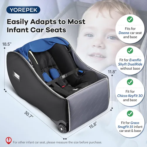 Vista 2 de YOREPEK Mochila de viaje para asiento de automóvil infantil con ruedas, se adapta a cochecito de asiento de automóvil Doona, bolsas acolchadas