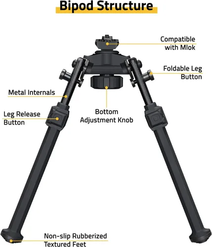 Vista 4 de CVLIFE Bipods for Rifles Sturdy Rifle Bipod Compatible with M-Rail Portable Height Adjustable Stable for Hunting Shooting Outdoors