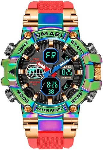 SMAEL Reloj deportivo digital para hombre, resistente al agua, de doble pantalla, para hombre