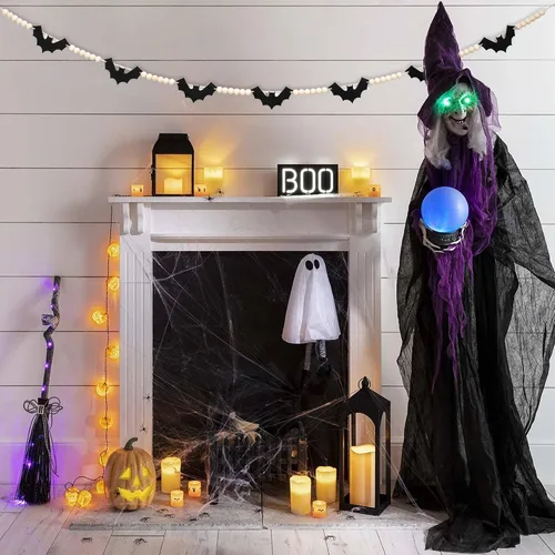 Vista 6 de DAZONGE Guirnalda de murciélago de fieltro de madera de Halloween para Bate