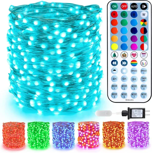 Vista 11 de BrizLabs Guirnalda de luces de hadas – Paquete de 2 luces LED de 66 pies, 200 luces LED que cambian de color con control remoto, enchufable RGB