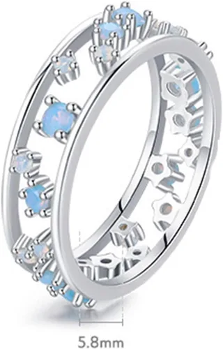 Vista 5 de Anillos de promesa, anillos de matrimonio para mujer 9K14K oro blanco banda hueca con ópalo redondo azul