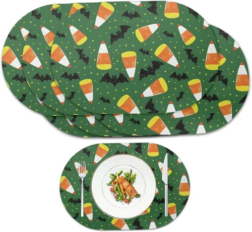 Vista 42 de Corn Green Placemats Set of 2 12 x 18 Inch Leather Table Mats Seasonal Table Placemats Protector PU Desk Mat Heat Resistant Washable Easy Clean for