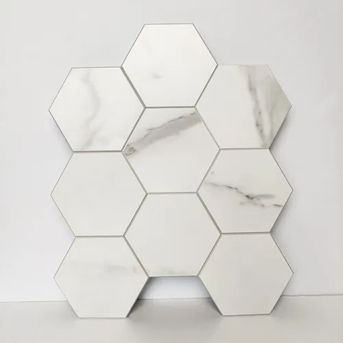 Vista 10 de COLAMO Azulejos hexagonales de piedra de Carrara blanca sintética para salpicaduras de cocina, azulejos adhesivos para decoración interior, mosaico