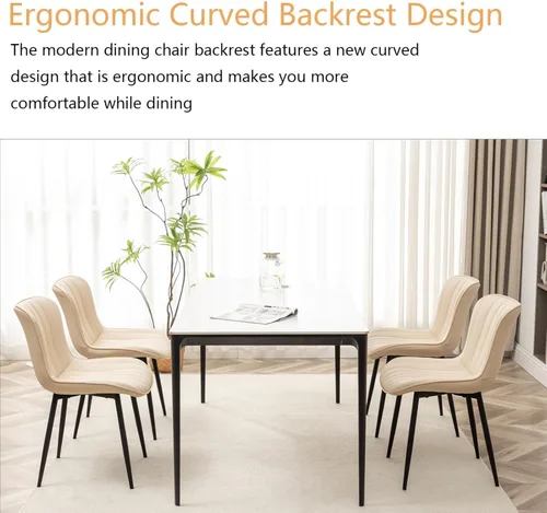 Vista 3 de Cinxzar Juego de 4 sillas de comedor de cuero, sillas de comedor tapizadas con patas de metal, silla de comedor moderna para comedor, cocina (beige)
