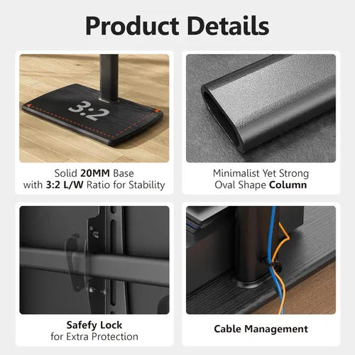 Vista 4 de FITUEYES Soporte giratorio para TV de suelo para televisores de 32 a 70 pulgadas, soporte universal alto para TV con base de madera resistente, Negro