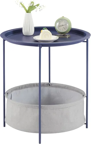 Vista 17 de VECELO - Mesa auxiliar/de rincón, plegable, redonda de metal, antióxido y resistente al agua, para interiores o exteriores, con bandeja, 1 pieza