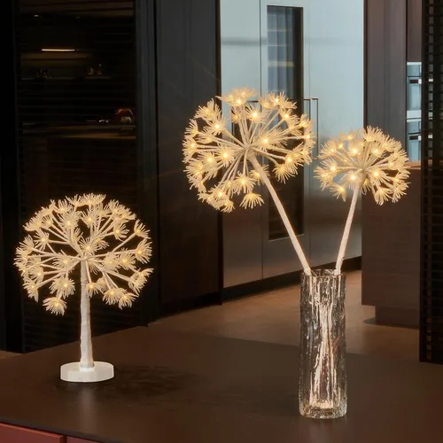 Vista 6 de Hairui - Ramas de sauce iluminadas con temporizador, 70 luces LED blancas cálidas, ramas artificiales de diente de león con luces, 27 pulgadas