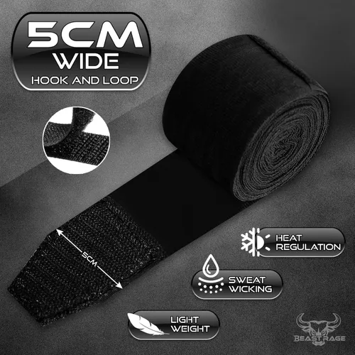 Vista 3 de BEAST RAGE Vendas de mano de boxeo, vendajes de artes marciales de 14.8 ft, guantes internos, correas de apoyo para la muñeca, perforaciones debajo