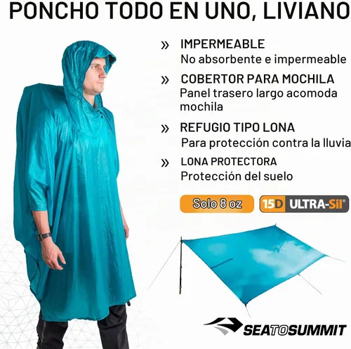 Vista 4 de Sea to Summit Ultra-SIL Nano Canvas Poncho 4 en 1 impermeable, cubierta del paquete, hoja de tierra y refugio Lima