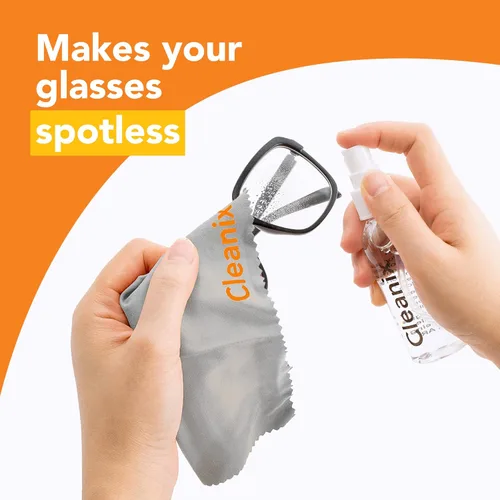Vista 4 de Cleanix Juego de 2 limpiadores de vidrio, sin alcohol, 2 botellas de spray de 2 onzas con 2 paños de microfibra, tamaño de viaje, seguro para gafas