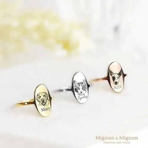 Vista 4 de MignonandMignon Custom Pet Portrait Jewelry Mother's Day Gift Dog Lover Personalized Ring for Her Cat Lover Unique - OR-AP