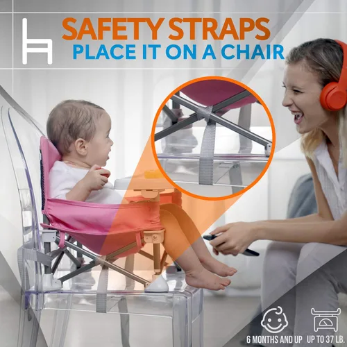 Vista 3 de SereneLife Asiento elevador de asiento de bebé - Asiento elevador para niños pequeños - Silla de alimentación plegable portátil para abrir