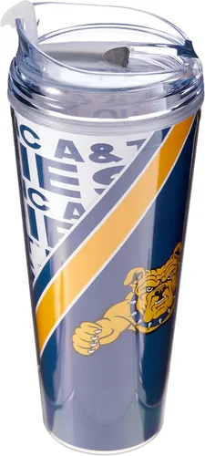Vista 50 de Rico Industries NCAA - Vaso de acrílico estándar de 24 onzas con tapa con bisagras, vaso de doble pared con licencia oficial y popote
