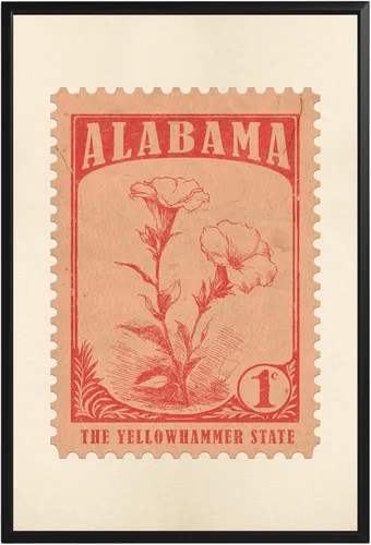 Alabama Postage State Stamp Vintage Poster Retro State Flower Wall Art Print for Bedroom Bathroom Kitchen Living Room Home Decor Floral Travel
