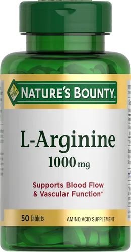 Nature’s Bounty L-Arginina 1000mg para apoyar el flujo sanguíneo y la función vascular – Sin OMG, sin gluten, 50 tabletas
