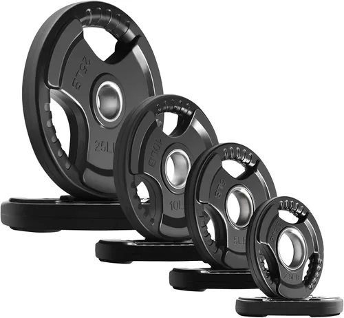 Vista 17 de RitFit Weight Plates for Barbell, 2-Inch Olympic Rubber Grip Plates for Weightlifting and Strength Training in Home & Gym, Single, Pair and Sets