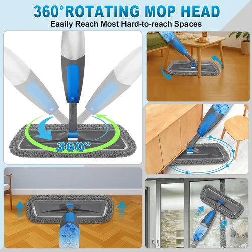 Vista 7 de BPAWA Trapeadores en aerosol para limpieza de suelos: mopa de microfibra húmeda y seca para pisos de vinilo de madera laminada de madera dura con 3