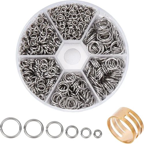 Vista 11 de PandaHall Elite, 1 caja, anillos de acero inoxidable de 4 mm - 10 mm de diámetro, calibre 18