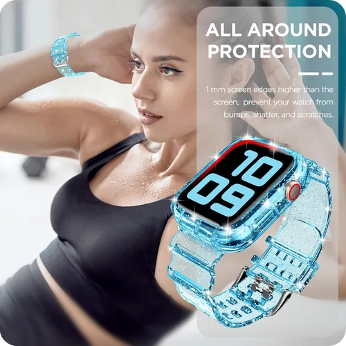 Vista 284 de DABAOZA - Correa transparente compatible con Apple Watch con estuche protector, correa deportiva de TPU con brillo para mujeres y hombres