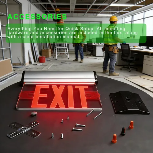 Vista 4 de Señal de salida de emergencia LED de doble cara con batería de respaldo, certificado UL, montaje en techo de pared, espejo acrílico, panel