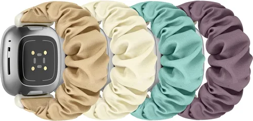 Vista 7 de Bandas elásticas compatibles con Fitbit Sense/Sense 2/Versa 3 / Versa 4 para mujer, paquete de 4 correas elásticas de repuesto de nailon elástico