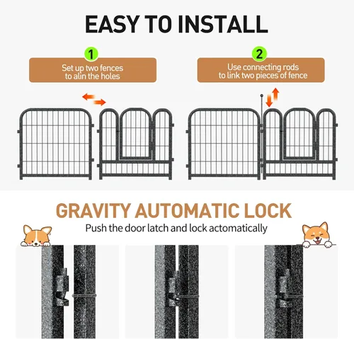 Vista 6 de Corralito de metal para perros, 24 pulgadas de altura, 16 paneles, valla ideal para perros grandes, medianos y pequeños, para interiores