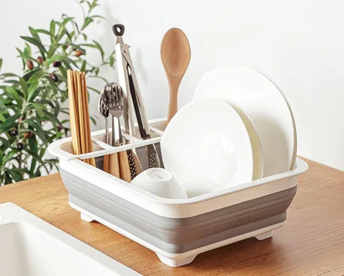 Vista 5 de Escurridor de cocina, escurridor de platos, escurridor de platos para encimera de cocina, escurridor de platos, escurridor de platos plegable