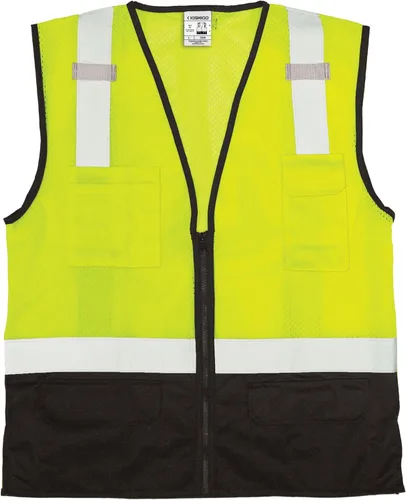 Vista 2 de Kishigo Unisex High Visibility Reflective Black Bottom Mesh Vest 1509, Zipper Closure, Polyester, ANSI 107 Type R/Class 2