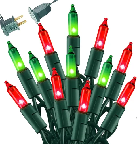 Dazzle Bright - Guirnalda de luces navideñas mini rojas y verdes de 20 pies con 100 luces incandescentes impermeables, enchufables, decoraciones de
