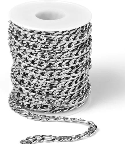 Vista 16 de Cadikez [33 pies] Cadena Figaro de acero inoxidable chapada en oro de 18 quilates, 0.138 in de ancho 304 cadenas de eslabones de acero inoxidable