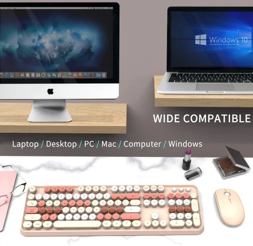 Vista 7 de SADES Combo de teclado y mouse inalámbricos V2020, teclado inalámbrico colorido con teclas redondas, conexión sin caída de 2.4 GHz, larga duración