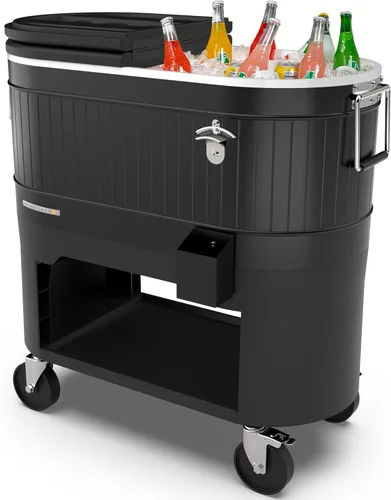 Permasteel Rolling Patio Cooler – Large Outdoor Ice Chest with Wheels, Beverage Cooler for Backyard, BBQ, Tailgate, Beach, Parties, Rustic Farmhouse de Permasteel, Inc.