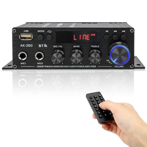 Vista 10 de Amplificador de audio 800W, amplificador estéreo para el hogar con 2 canales, RMS 60Wx2, Bluetooth 5.0, mini amplificador HiFi con eco, micrófono