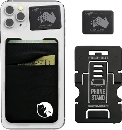 Vista 14 de Doble bolsillo - Soporte adhesivo para tarjetas - Bolsa para teléfono celular - Bolsillo de licra - Lleva tarjetas de crédito y dinero en efectivo