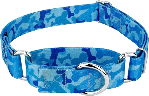 Country Brook Petz - Collar de perro Martingala de camuflaje azul con diseño de camuflaje y diseños resistentes (1/2 pulgada, 2XS)