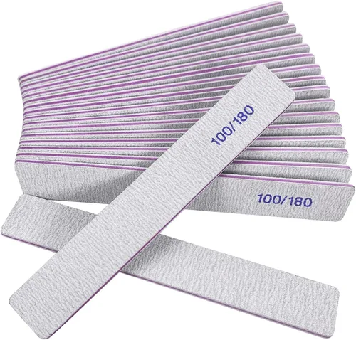Limas de uñas (paquete de 12), limas de grano 100/180 para uñas naturales y acrílicas, limas de doble cara para uñas acrílicas profesionales, lima