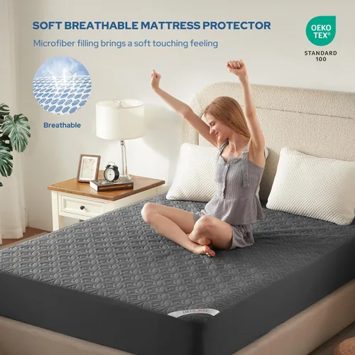 Vista 3 de BEDLORE Protector de colchón impermeable, tamaño California King, con bolsillo profundo de 6 a 18 pulgadas de profundidad, suave y silencioso, a