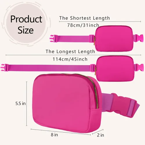Vista 5 de VOROLO Riñonera para mujeres y hombres, bolsa cruzada, bolsa de cinturón con correa ajustable, Magenta, Talla única