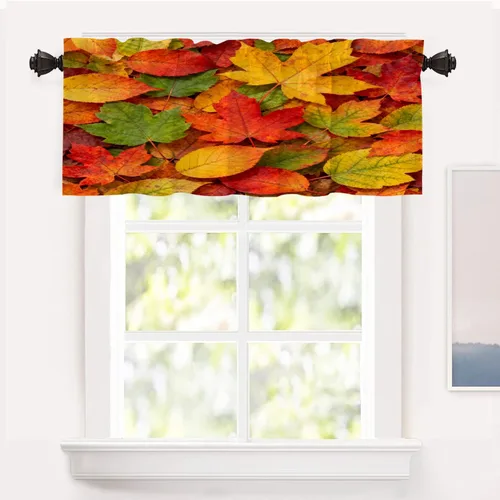 Vista 56 de Shrahala Orange Autumn Autumn Tier Curtains for Kitchen Windows, Fall Cafe Curtain Multilayer Polyester Blackout Half Valances for Windows 2 Pack 26