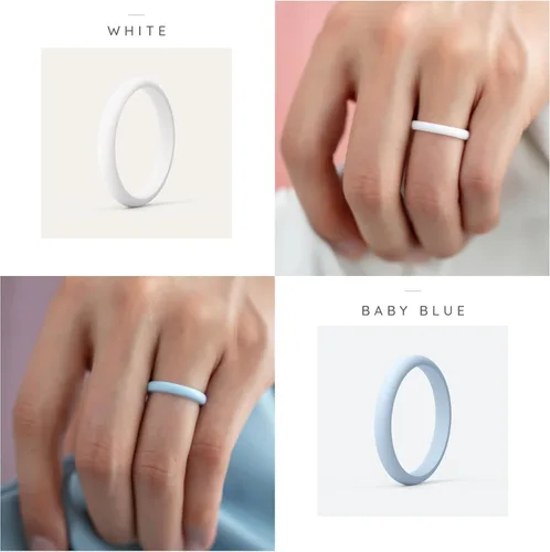 Vista 4 de ThunderFit - Anillos de silicona para mujer, delgados, apilables, complemento, alianzas de boda de silicona, 332 pulgadas (2.5 mm) de ancho y 564