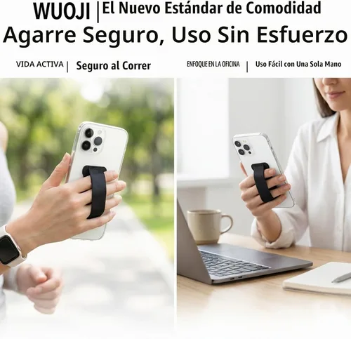 Vista 3 de Soporte de agarre para teléfono de mano, soporte universal para teléfono con correa para dedo, agarre para selfie compatible con la mayoría de 3